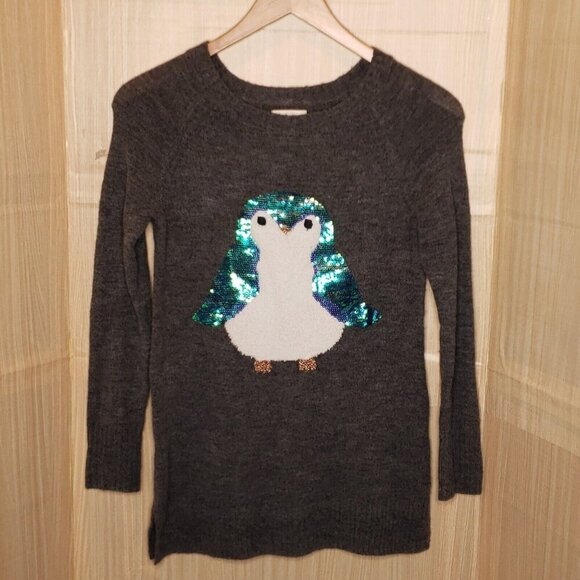 LC Lauren Conrad Womens Grey Sequin Penguin Tunic Sweater XS - Picture 1 of 6